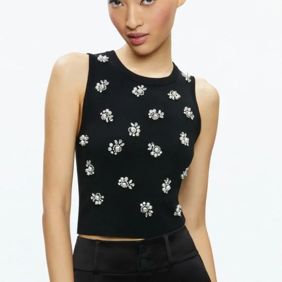 New Alice and Olivia Amity embellished cropped tank - Picture 2 of 12